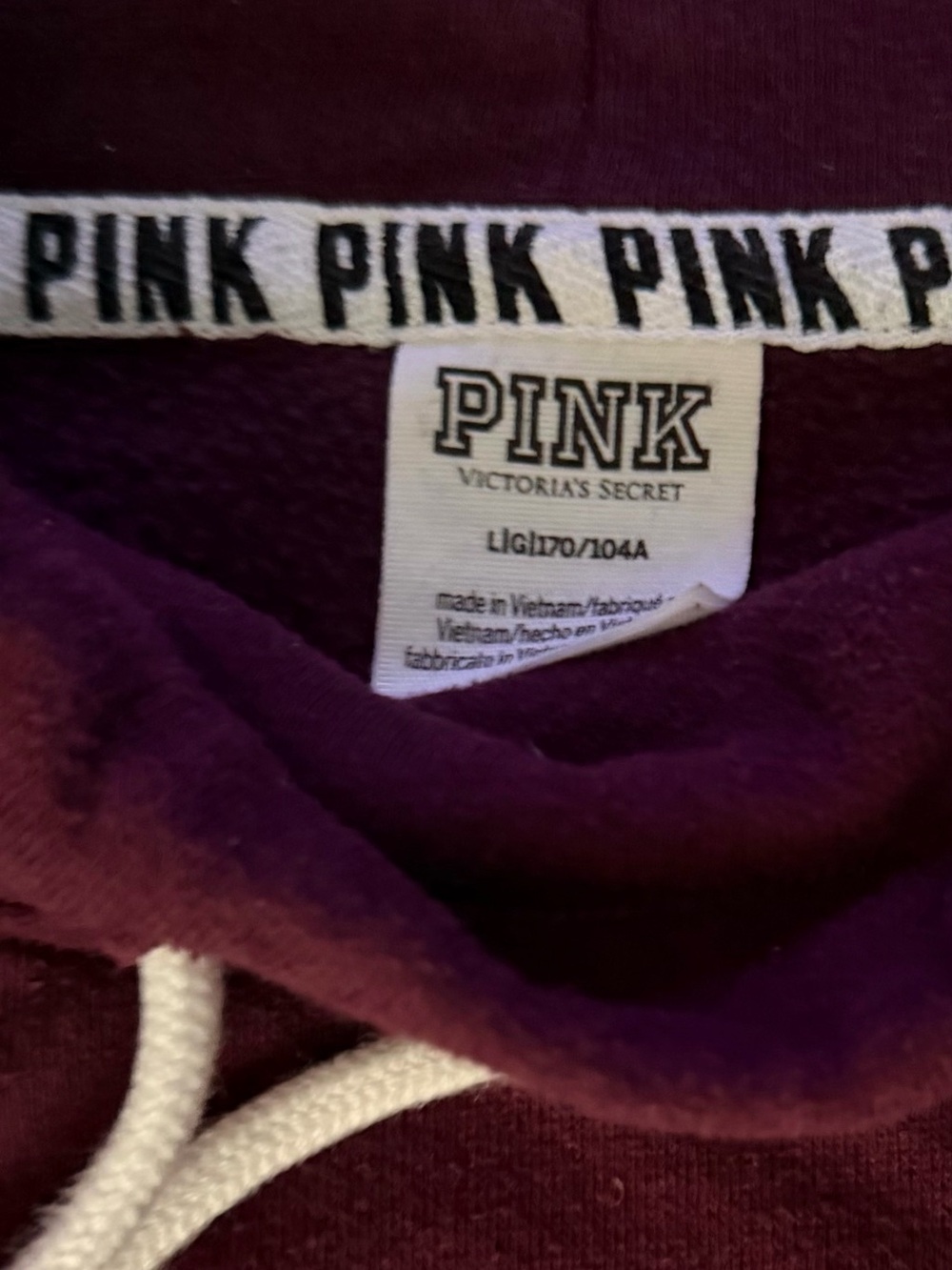 Women Pink by Victoria's Secret Burgundy Cowl Neck Sweatshirt Size Large - Picture 3 of 5